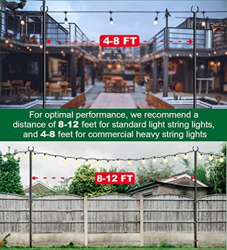 10ft String Light Pole for Deck Fence, Light Pole for Outdoor String Light, Perfect for Garden, Backyard, and Patio Lighting Stand for Parties, Wedding - Matte Black Finish - 1 Pack - Image 3