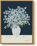 Vintage Framed Floral Wall Art 12x16, Blue White Baby’s Breath Flower in Polka Dot Vase Print, Minimalist Modern Nordic Botanical Canvas Artwork, Entryway Bedroom Kitchen Office Decor by WHASAYART