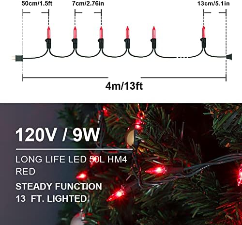 Hopolon Red Christmas Mini Lights, 2 Pack 50 Count 13FT Green Wire - Image 5