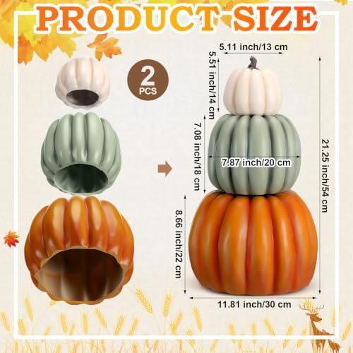 Wesiti 2 Pcs 21.3'' Large Fake Outdoor Stacked Pumpkins for Front Porch - Image 2