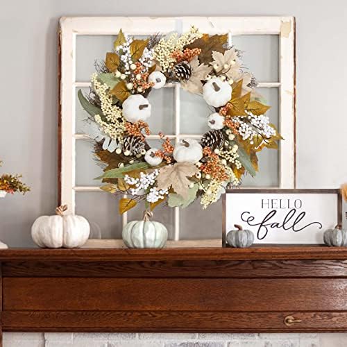 Fall Decor - 18 Inch Autumn Maple Leaf Pumpkin Pine Cone Berry Wreath - Image 4