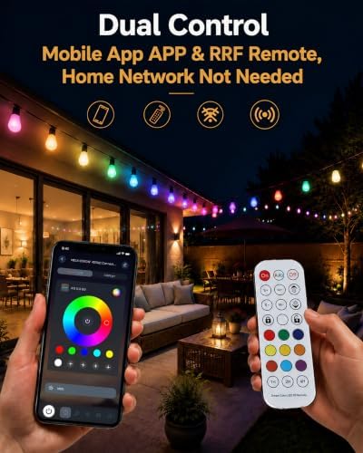 Outdoor String Lights, ST14 Milky White Smart Color Changing LED Patio Lights with App & Remote, IP65 Waterproof Shatterproof Hanging Lights for Party (50FT) - Image 2