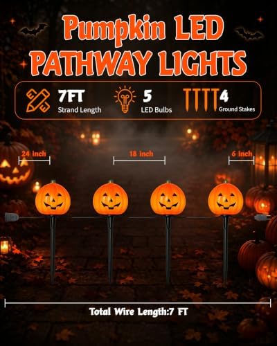 Halloween Pumpkin Pathway Lights, 4PCS Pumpkin Lights with Stakes - Image 2