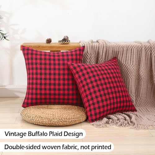Red and Black Outdoor Christmas Gingham Plaid Pillow Covers 16x16 Set of 2 - Image 3