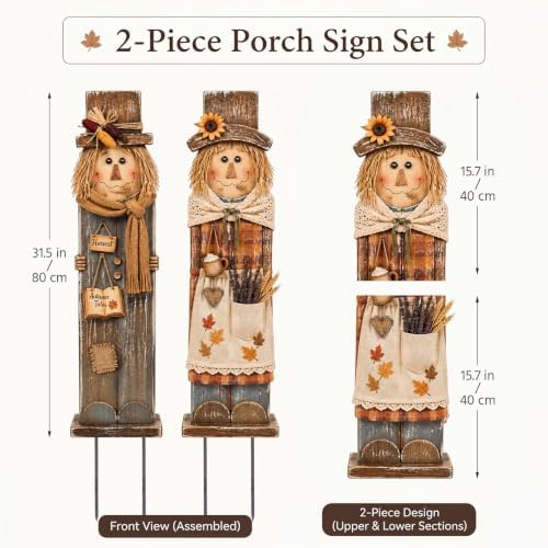 Moxweyeni 2 Pcs Fall Outdoor Decorations Large Metal Scarecrow Yard Signs - Image 3