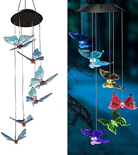 AVEKI Solar Wind Chimes Outdoor, Color-Changing Mobile Wind Chime Waterproof, Solar Powered LED Hanging Lamp for Outdoor Garden Festival Decoration (Butterfly) Wind Chimes by AVEKI