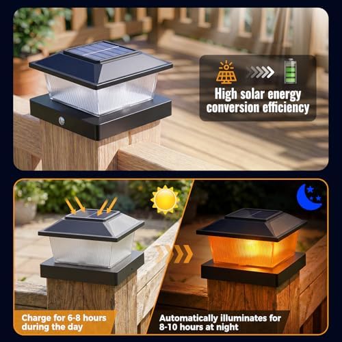 btfarm Solar Post Cap Lights Flickering Flame, Fit 4x4 3.5x3.5 Wooden/Vinyl - Image 3