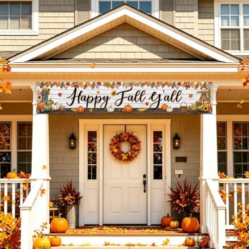 Fall Banner Happy Fall Yard Banner Rustic Scarecrow Pumpkins Outdoor Decor - Image 5