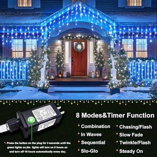 66FT Icicle Lights for Outside 640 LED Blue and White Christmas Lights - Image 7