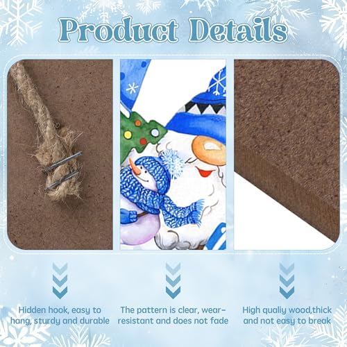 Hello Winter Sign Wreath 10.2x13.8in Gnome Welcome Sign for Front Door Decor Winte Wooden Door Hanging Plaque Sign Christmas Winter Holiday Decorations for Home Window Wall Indoor Outdoor - Image 7