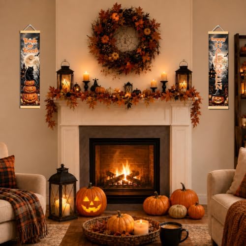 Black Cat Halloween Door Banner Set of 2, Halloween Porch Decor for Home - Image 5