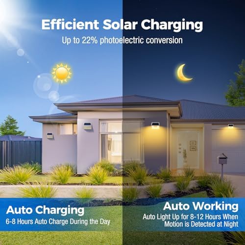 Peasur Solar Lights Outdoor Motion Sensor Waterproof, 6Pack 140LED White Solar Powered Fence Lights, 3 Modes Security Wall Lights for Garden Yard Outside Warm - Image 3