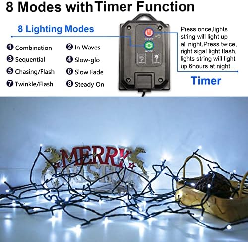 Solar Christmas String Lights, Cool White 200Led Outdoor Waterproof - Image 5