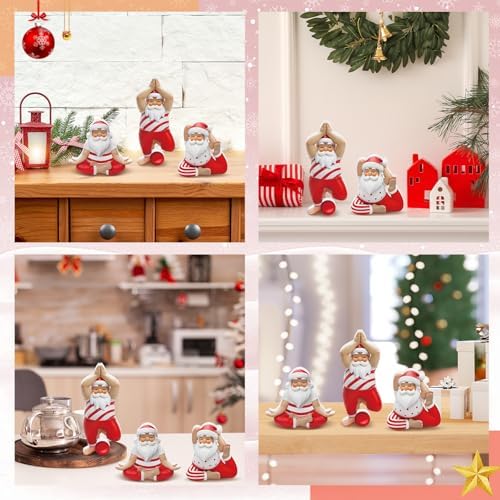 DoubleFill 3 Pcs Christmas Yoga Santa Figurines Wooden Table Decor - Image 4
