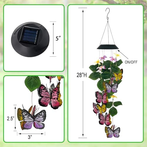 Solar Wind Chimes Outdoor,Colorful Butterfly & Color Changing LED Mobiles - Image 7