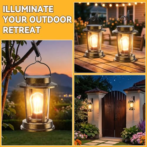 Solar Lanterns Outdoor Waterproof 2 Pack , Upgraded Solar Lights Outdoor, Bright Solar Powered Lanterns Decorative, Hanging Solar Lantern for Patio Garden Yard Path Porch Tree Decor(Antique Copper) - Image 6
