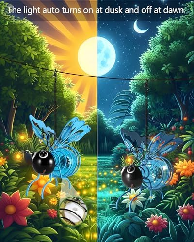 Lighted Outdoor Display - Solar Powered Hanging Bee Decor with Bouncy Springs - Outdoor Hanging Solar Lights for Christmas Garden, Yard, Patio, Porch (Blue) - Image 2