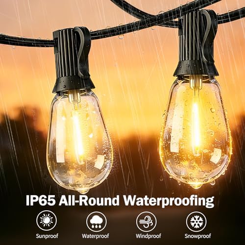 100FT Outdoor String Lights ST38, Waterproof Dimmable Edison Bulbs, 2700K - Image 4