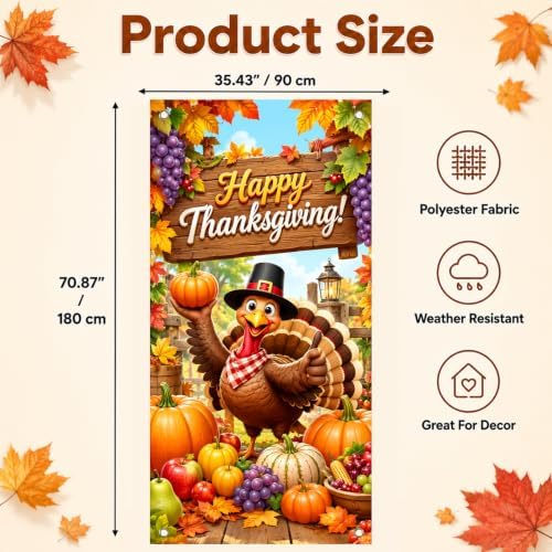 BlissYard Thanksgiving Harvest Turkey Door Cover 35 x 71 Inch - Image 2