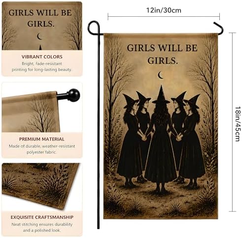 Halloween Decorations - Witch GIRLS WILL BE GIRLS Garden Flag | Halloween Party Decorations for Outdoor Indoor Outside - Trick or Treat Banner Decor for Garden Porch Patio Lawn Yard Party Favors Supplies - Image 2