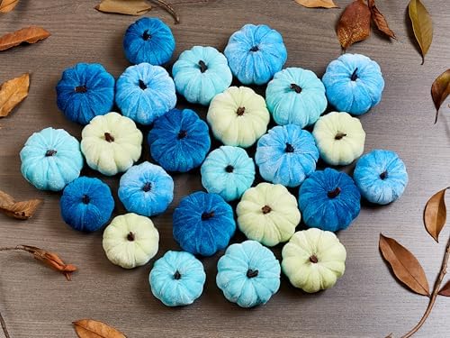 SITUMEIZI 12 Pcs Small Velvet Pumpkins Blue Pumpkin Fabric Foam Pumpkin for Fall Decor Wedding Thanksgiving Halloween Table Centerpiece Farmhouse Decoration - Image 4