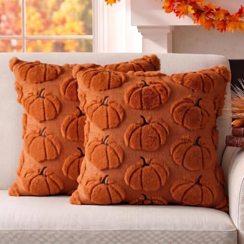 Fall Pillow Covers Pumpkin Fall Decor 20x20 Set of 2 Caramel by Unknown