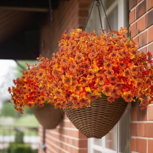 Grunyia 16 Bundles Artificial Fall Flowers for Outdoors Fake Plants UV Resistant Plastic Plants Shrubs Bushes for Home Fall Front Door Porch Garden Autumn Decor (Fall Red) - Image 6