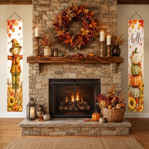 IVN Fall Scarecrow Pumpkin Tower Porch Banners 12x71 Inch Set of 2 - Image 6