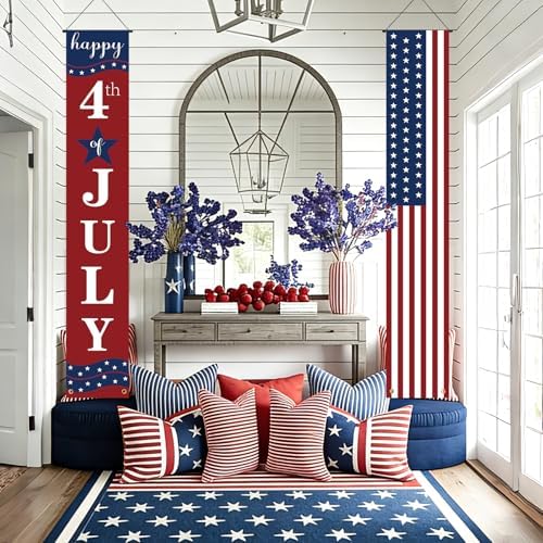 4th of July Decorations Banner Set of 2, 12" x 71" Patriotic American Flag Banners Decor for Home Office School Yard Lawn Porch Front Door, Fourth of July Memorial Day 250th Anniversary Hanging Decoration Indoor Outdoor - Image 5