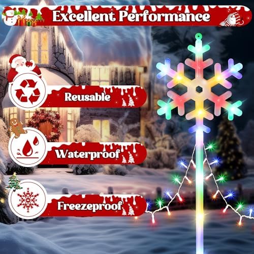 10 Pcs Christmas Snowflake Pathway Stake Lights for Outdoor Yard, 370 Bright LEDs Waterproof Large Christmas Snowflake Light Decoration for Garden Lawn Driveway Walkway Decor(Colorful) - Image 5