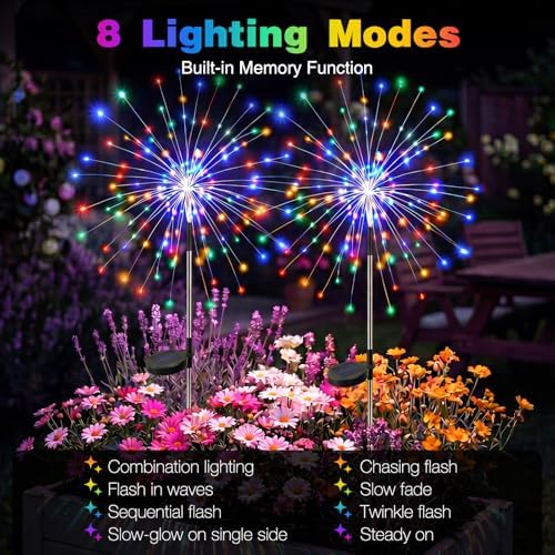 btfarm 4 Pack Solar Garden Lights Outdoor, 8 Modes Firework Lights Outside - Image 2