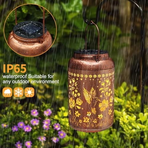 2 Pack Solar Lanterns Outdoor Waterproof, Hummingbird Garden Decor Gifts for Women Mom Grandma Hanging Solar Lights Metal Solar Decoration Outside for Yard, Patio, Lawn, Pathway - Image 4