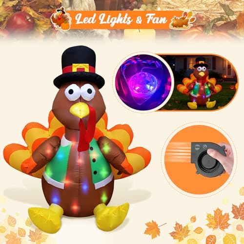 Evoio Thanksgiving 4 FT Inflatable Blow up Turkey Outdoor Yard Decorations - Image 6