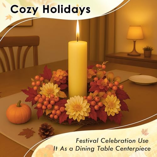 Fall Wreaths for Front Door Decor Artificial Flower, 20" Chrysanthemum - Image 7