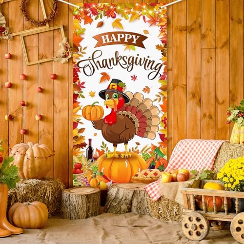 Thanksgiving Door Cover Turkey Decoration Large Happy Thanksgiving Banner Pumpkin Porch Sign for Fall Autumn Harvest Indoor Outside Front Door Farmhouse Party Supplies Photo Photography Background - Image 4