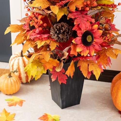 Glitzhome 2 PCS 36”H Fall Porch Tree, Harvest Artificial Porch Tree with Sunflower, Pinecone and Berry Porch & Black Planter, for Autumn Fall Harvest Thanksgiving Christmas Decoration - Image 5