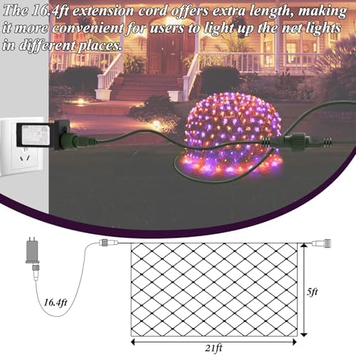 360LED Net Lights Halloween Decorations, 21ft x 5ft Purple Orange Mesh Lights with 8 Modes & Timer, Connectable Waterproof Twinkle String Light for Bushes Tree Garden Lawn Holiday Outdoor Party - Image 6