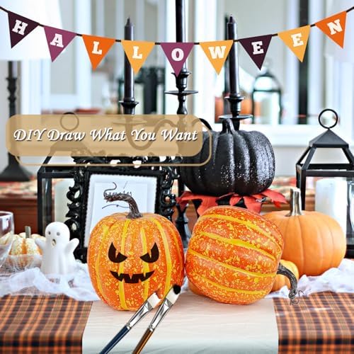 Artmag 6 Inch Large Artificial Pumpkins, 4PCS Big Orange Drawing Line Faux Foam Harvest Pumpkins for Fall Thanksgiving Holiday Decorations - Image 3