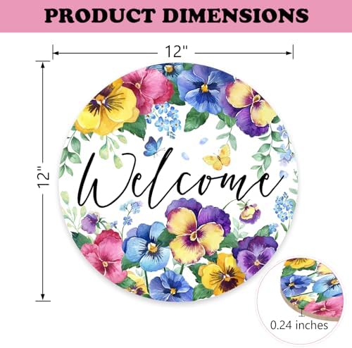 Welcome Spring Summer Floral Flowers Front Door Sign, Pansy Forget - Image 2