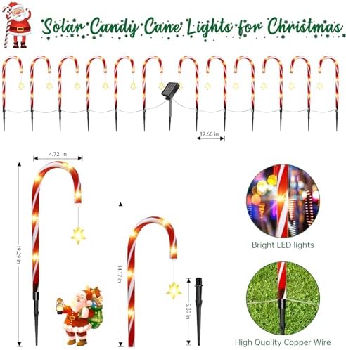 12 Pack Outdoor Christmas Decorations Solar Candy Cane Lights Solar Christmas Pathway Lights Outdoor Waterproof with Star & Bright LED 8 Modes Xmas Decorations for Outside Yard Garden - Image 3