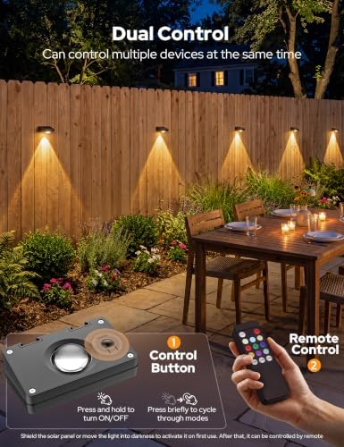 JOFIOS Fence Lights Solar Powered with Remote, 9 Fixed Colors ＆ Color Changing White Fence Lights Waterproof IP65 Dusk-to-Dawn LED Deck Lighting for Patio, Pool, Porch, Backyard, Wall, 12 Pack - Image 3