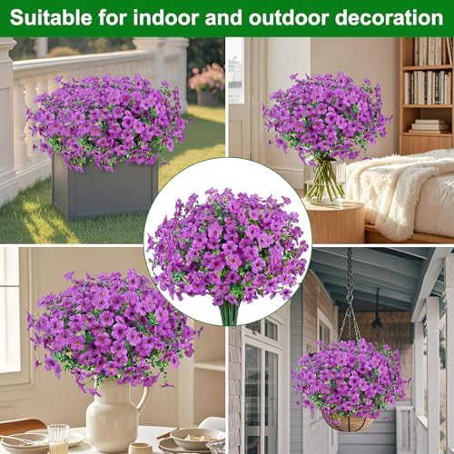 Ouddy Decor 24 Pcs Artificial Flowers for Outdoors Decorations, Purple - Image 5