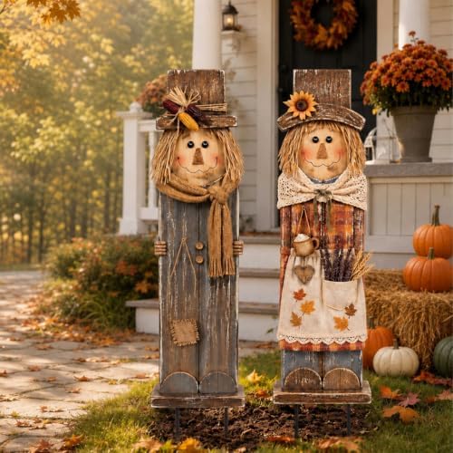 Moxweyeni 2 Pcs Fall Outdoor Decorations Large Metal Scarecrow Yard Signs by Moxweyeni