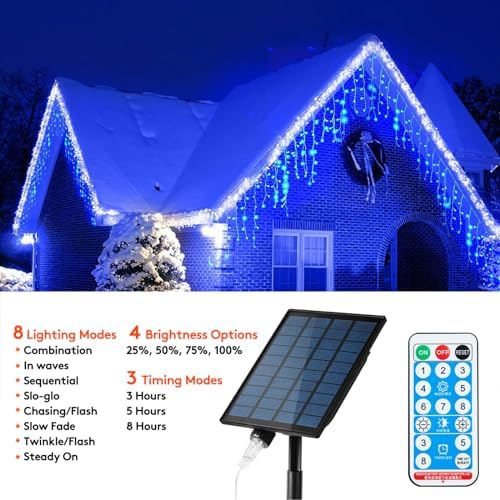 KiflyTooin Solar Christmas Lights Outdoor Waterproof Christmas Decorations Curtain Lights 320LED 29.5ft 60 Drops, Solar Powered Rechargeable Fairy Lights for Party, Wedding, Home Decorations(Blue) - Image 2