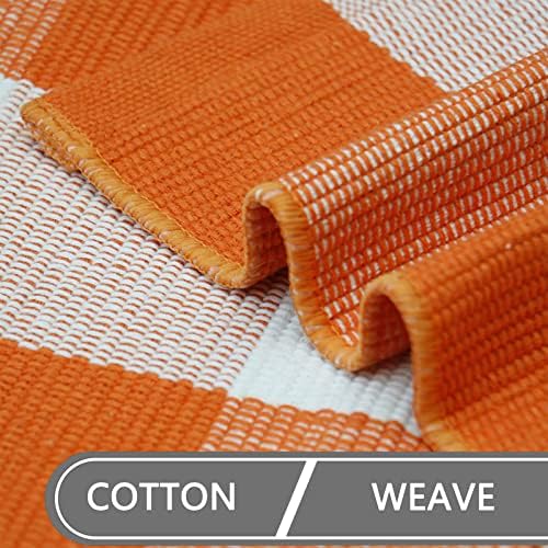 MUBIN Fall Decor Cotton Buffalo Plaid Rug, 4' x 6' Orange White Outdoor Rug Decorative Mat, Washable Large Halloween Doormat Foldable Area Rug for Outdoor Patio Indoor Living Room Dining Room Kitchen - Image 7