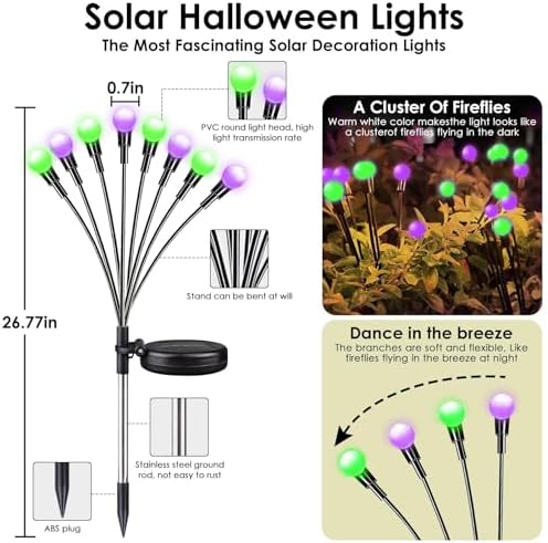OZS 6Pack 48LED Solar Firefly Halloween Lights Outdoor for Party Decor - Image 3