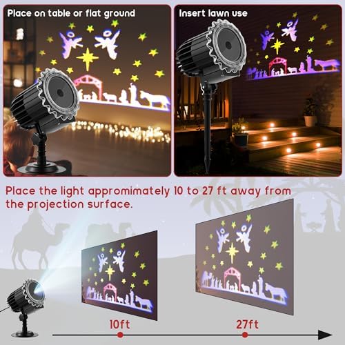 Meonum Christmas Nativity Scene Projector Lights Outdoor, Upgrade Waterproof Nativity Silhouette Light Power Supply with Remote Control Scene onto Outdoor Indoor Wall Windows Garage Doors - Image 3