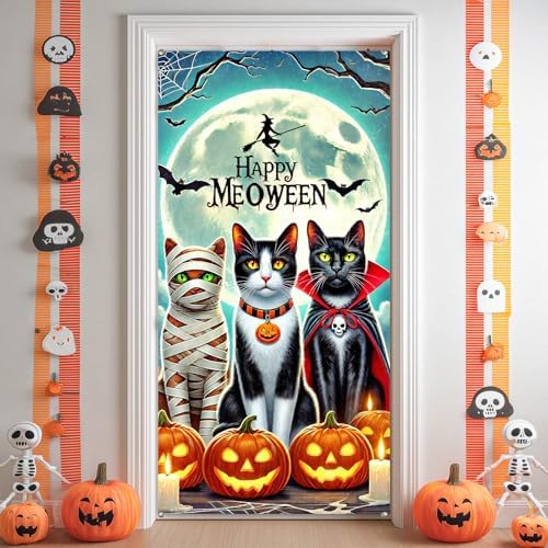 BlissYard Halloween Door Cover Meoween 35x71 Inch Polyester - Image 4