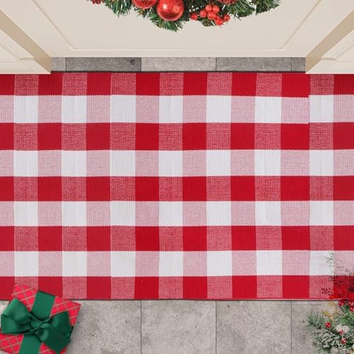 Christmas Buffalo Plaid Rug 3 x 5 Ft, Red White Indoor Outdoor Rug - Image 3