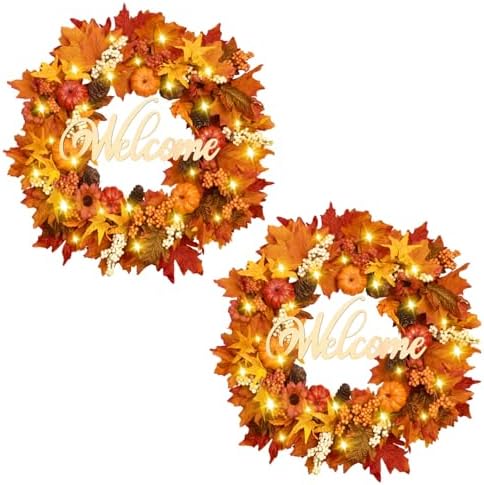 Waipfaru 2 Pack Fall Decor, 22" Fall Wreaths for Front Door, Autumn Wreath by Waipfaru